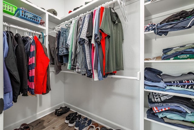 walk in closet featuring wood finished floors