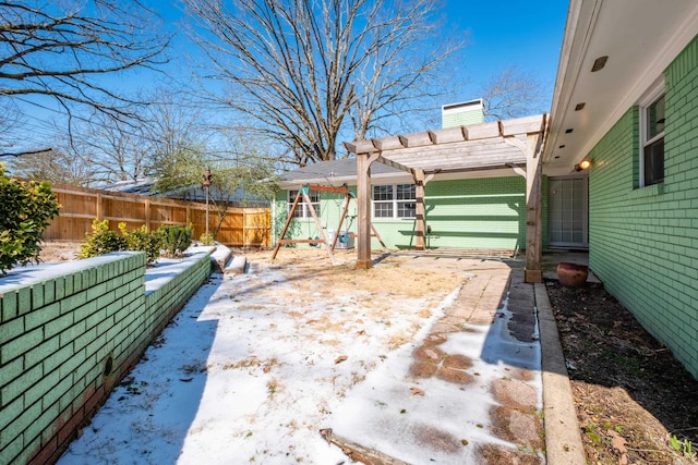 view of yard with a patio area, fence, and a pergola