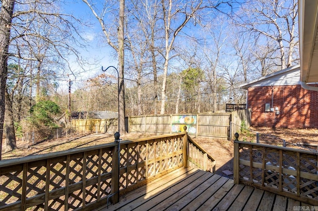 wooden deck featuring a fenced backyard