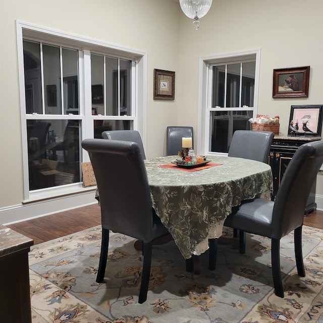 dining space featuring wood finished floors