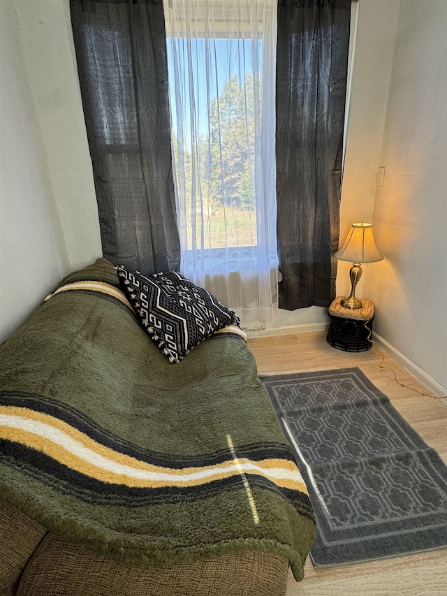 sitting room with baseboards and wood finished floors