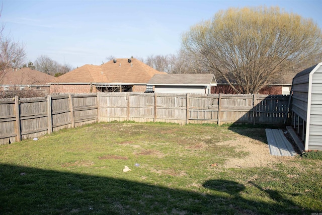 view of yard with a fenced backyard