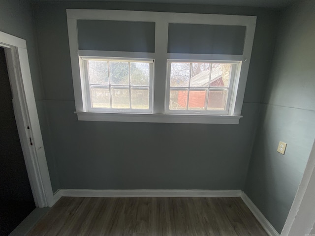 empty room featuring wood finished floors, a wealth of natural light, and baseboards