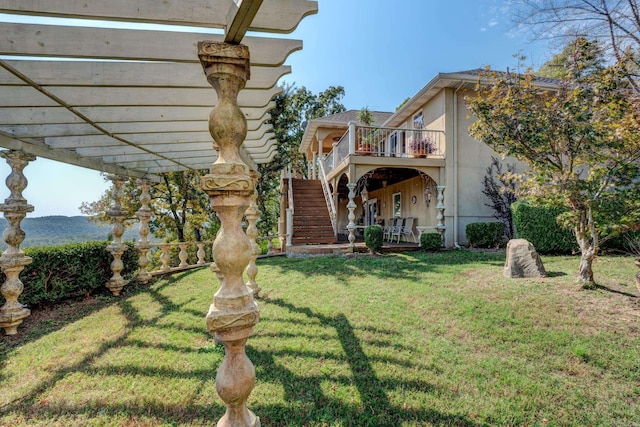 view of yard featuring stairway