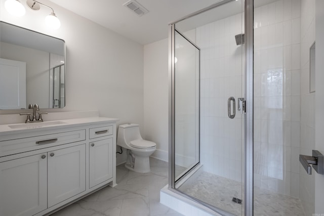 bathroom featuring marble finish floor and a stall shower