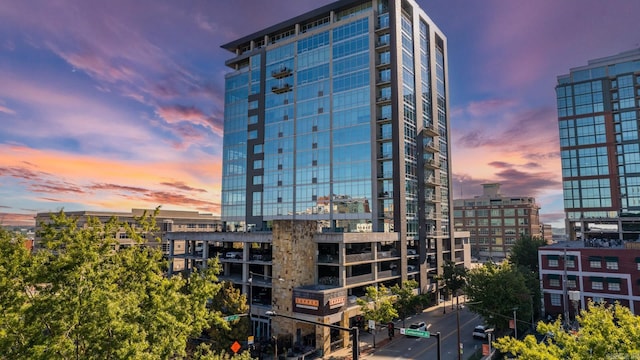 view of building exterior with a city view