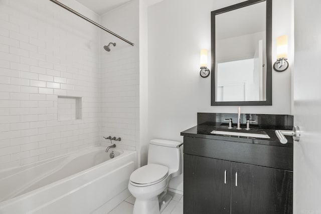 full bathroom featuring vanity, bathtub / shower combination, and toilet