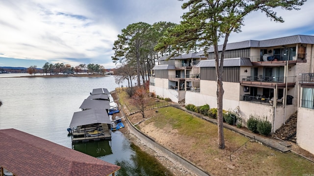 dock area with a water view