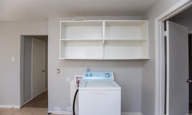 laundry room with washer / dryer, laundry area, visible vents, baseboards, and tile patterned floors