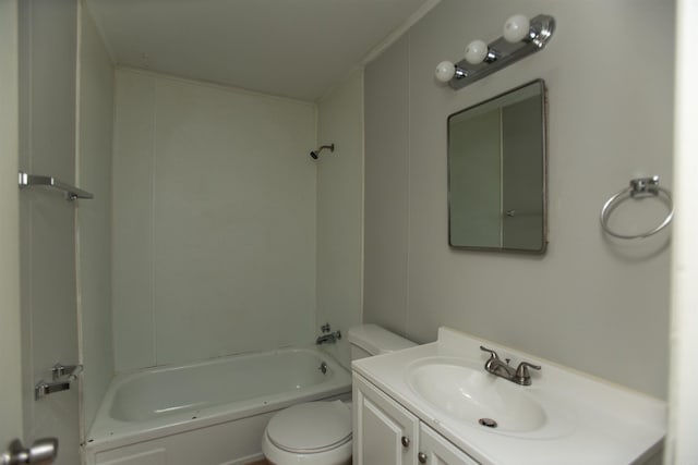 bathroom with toilet, shower / tub combination, and vanity