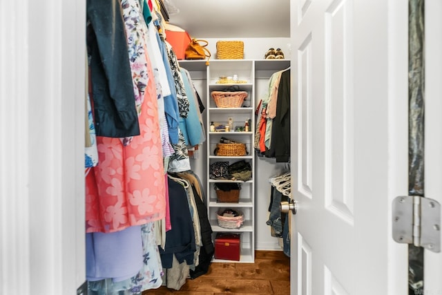 walk in closet featuring wood finished floors