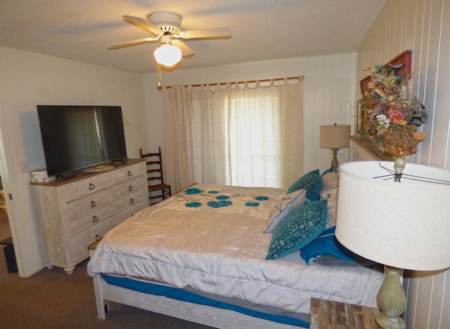 bedroom with carpet floors and ceiling fan