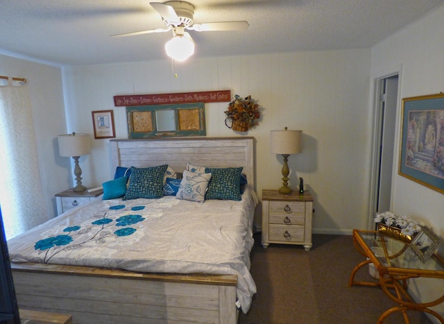 bedroom featuring a textured ceiling and a ceiling fan