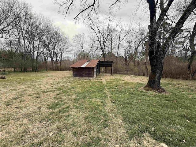 view of yard with an outbuilding