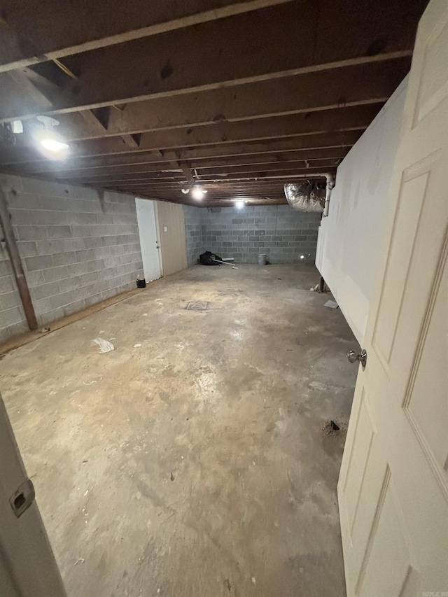 view of unfinished basement