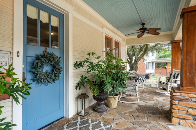 view of patio / terrace with covered porch and ceiling fan