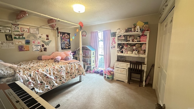 121 W Lee St, Mineral Sprs, AR 71851 - carpeted bedroom with a textured ceiling and ornamental molding