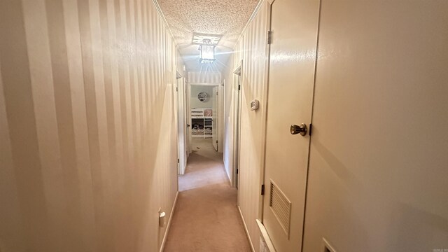 121 W Lee St, Mineral Sprs, AR 71851 - hall with visible vents, a textured ceiling, and light colored carpet