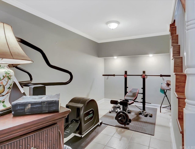 121 Chappel Hill Rd, Hot Springs, AR 71913 - workout area with tile patterned flooring, ornamental molding, and baseboards