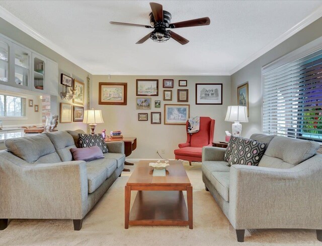 121 Chappel Hill Rd, Hot Springs, AR 71913 - living area with ornamental molding and ceiling fan