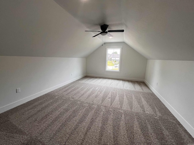 additional living space featuring light carpet, baseboards, and lofted ceiling