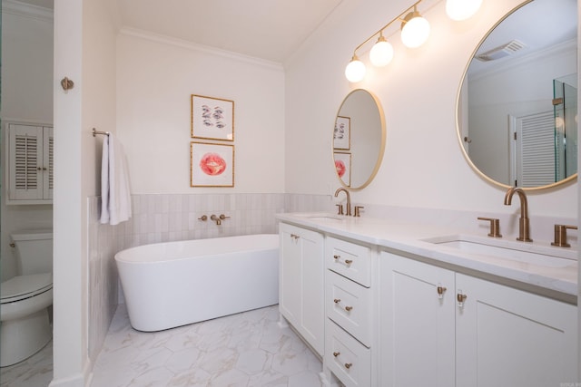 bathroom featuring marble finish floor, visible vents, a sink, and toilet