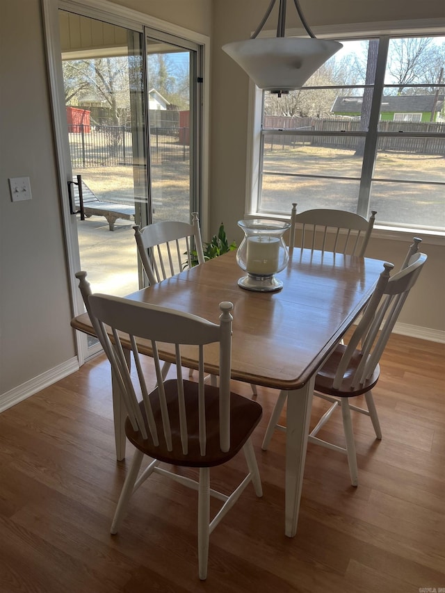 dining room with baseboards and wood finished floors