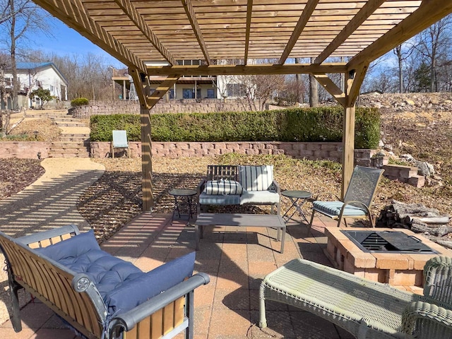 view of patio / terrace featuring an outdoor hangout area and a pergola