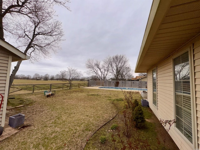 view of yard with a fenced in pool and a fenced backyard