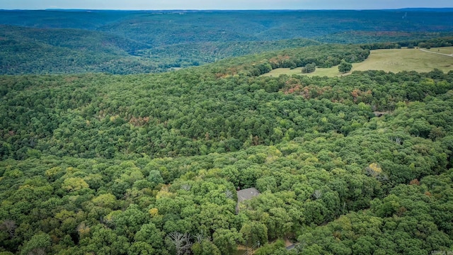 drone / aerial view featuring a forest view