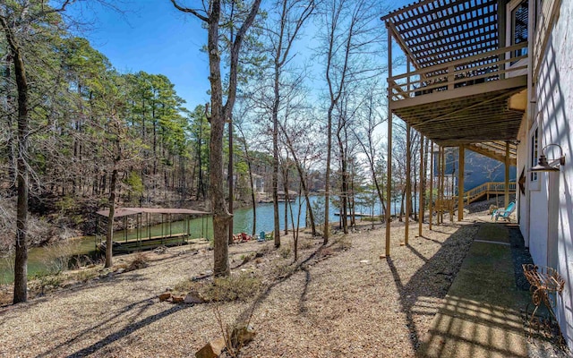 view of yard with a water view