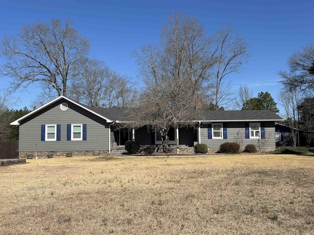 ranch-style home with crawl space and a front lawn