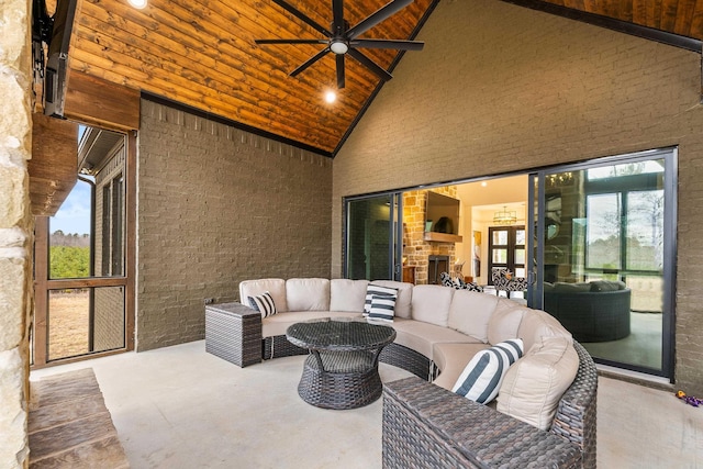 view of patio / terrace with ceiling fan and an outdoor hangout area