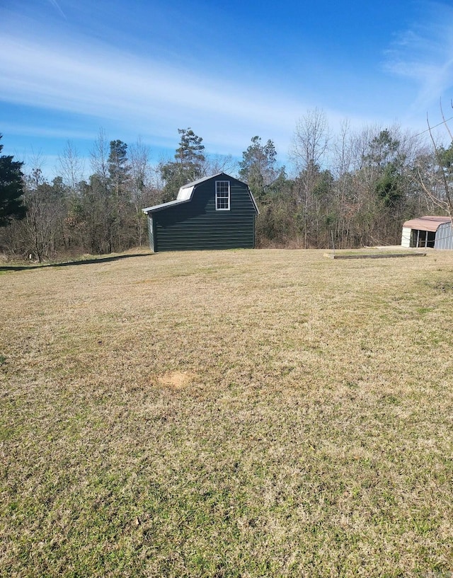 view of yard featuring an outdoor structure