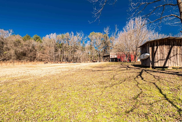 view of yard featuring an outdoor structure and a shed