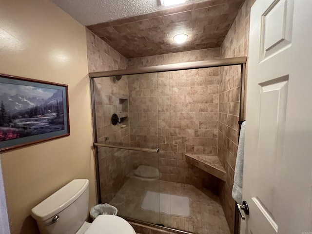 bathroom featuring a stall shower and toilet