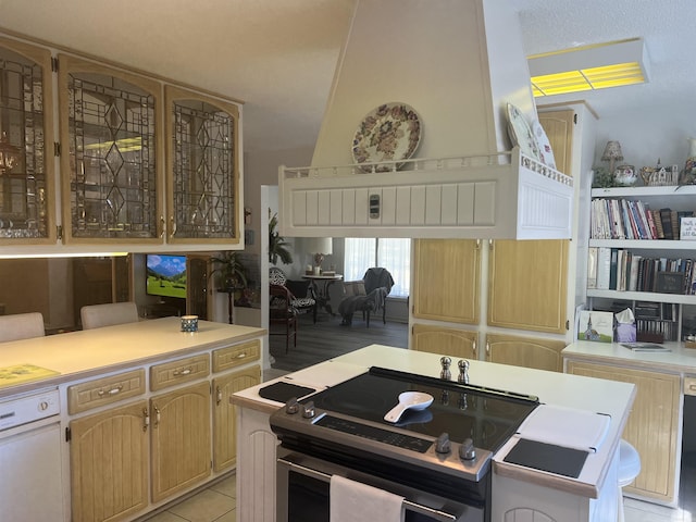 kitchen featuring stainless steel electric range oven and light countertops