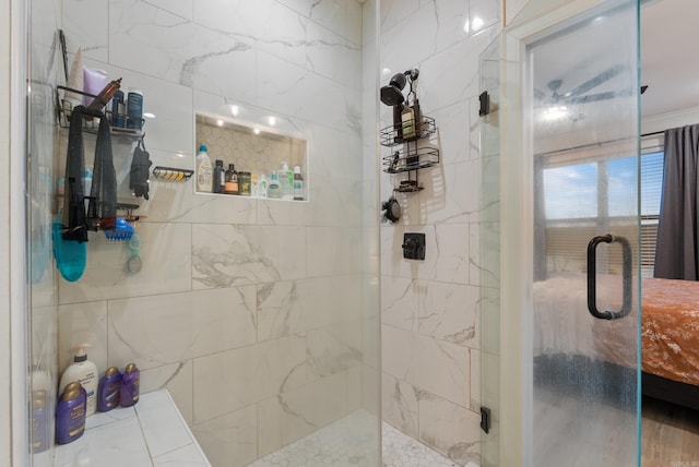 bathroom with a shower stall