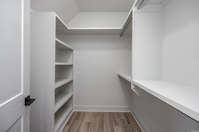 walk in closet with wood finished floors