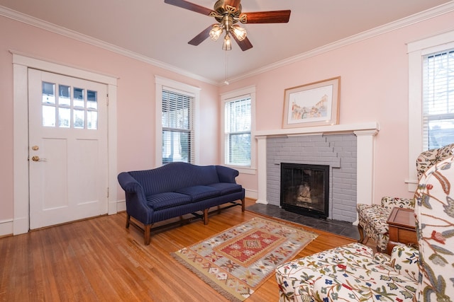 interior space featuring plenty of natural light, crown molding, and wood finished floors