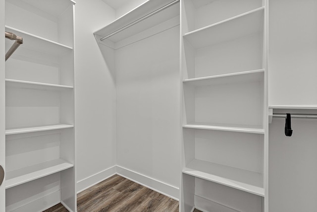 walk in closet with wood finished floors