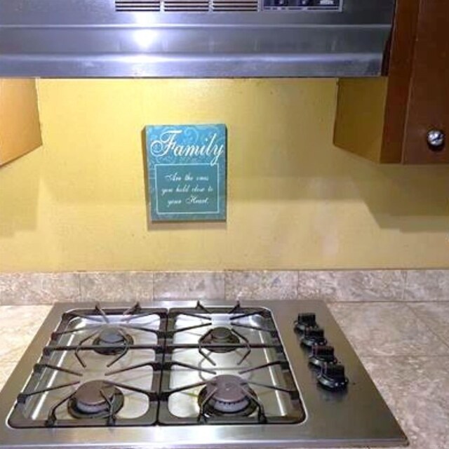 details featuring light countertops and stainless steel gas stovetop