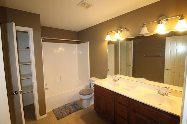 full bath featuring tile patterned flooring, visible vents, a sink, and toilet