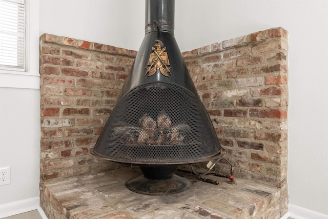 interior details with a wood stove