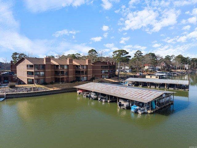 dock area with a water view