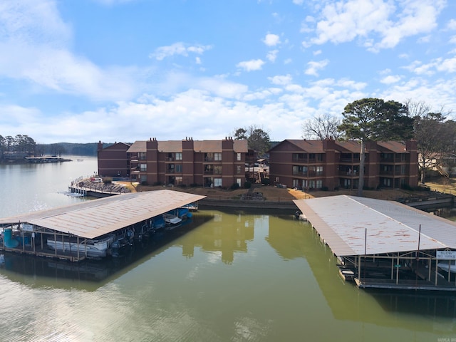 view of dock with a water view