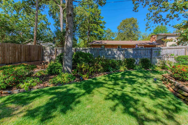 view of yard with a fenced backyard