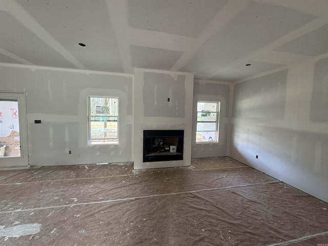 unfurnished living room with a fireplace