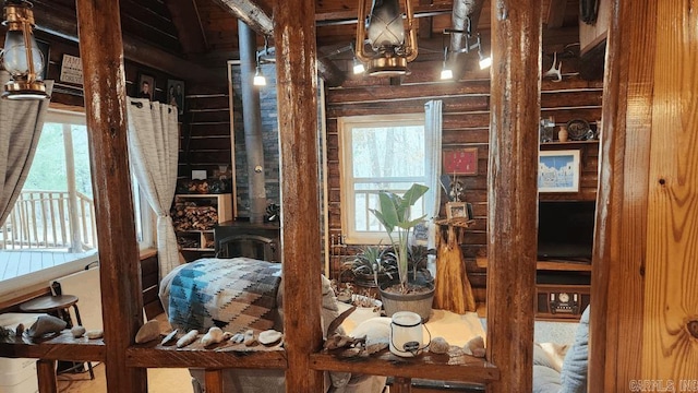 interior space featuring a wood stove