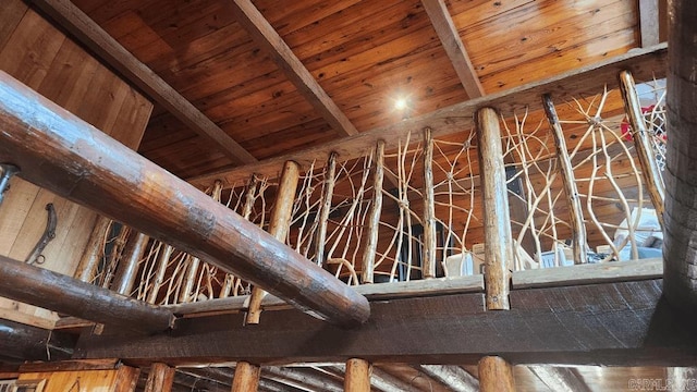 interior details featuring wooden ceiling and beam ceiling
